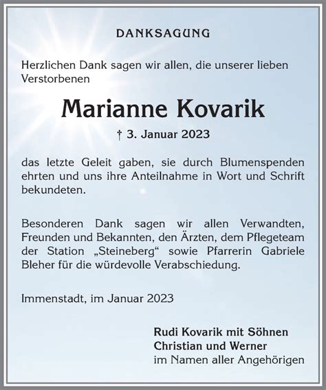 Traueranzeigen Von Marianne Kovarik Augsburger Allgemeine Zeitung