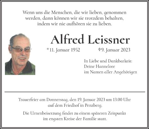 Traueranzeigen Von Alfred Leissner Trauer Merkur De