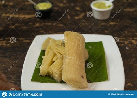 Fried Yucca With Guacamole Sauce Stock Photo Image Of Garlic Casabe