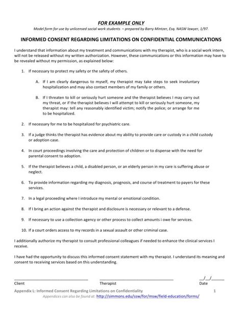 Informed Consent Form Social Work Printable Consent Form