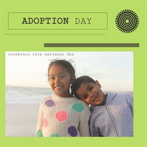 Composition of Happy Adoption Day Text with Biracial Children at Beach Stock Image - Image of ...