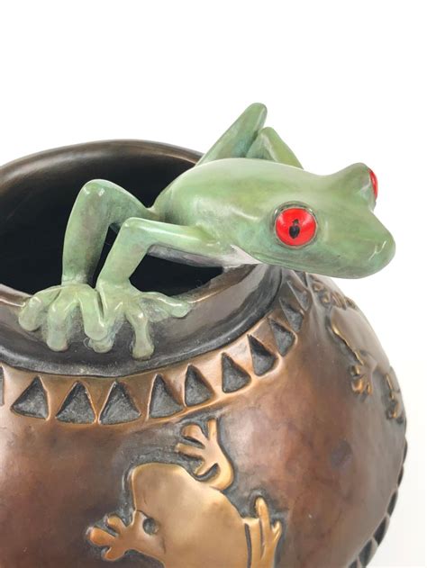 Lot - K. Poulson Frog & Pottery Bronze Pottery Sculpture