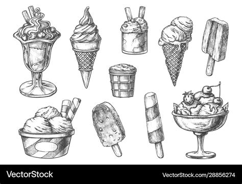 Set isolated ice cream sketch ice-cream Royalty Free Vector