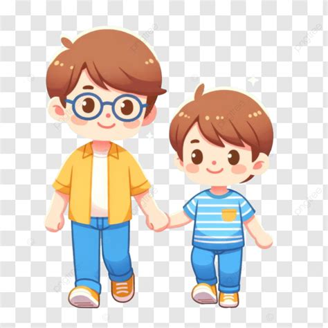 Father And Son Holding Hands Cartoon Illustration Father Son Holding