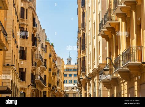 Old Beirut central downtown narrow street architecture with buildings ...