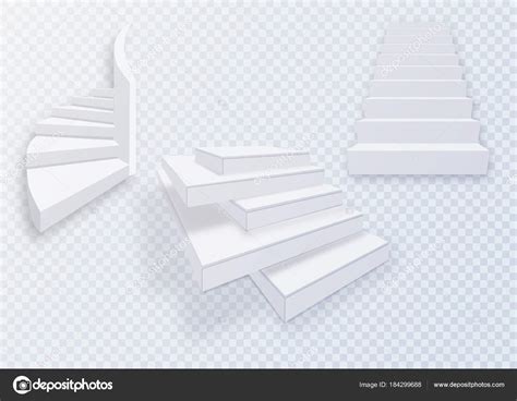 Escaleras Blancas Escaleras 3d Set Aislado Sobre Fondo Transparente