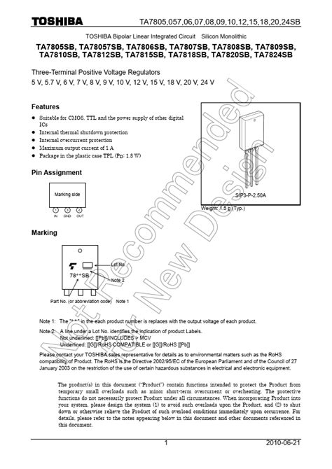 TA7805SB Datasheet Three Terminal Positive Voltage Regulator