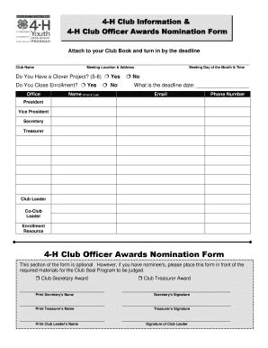 Fillable Online Club Info Form And Officer Award Nominees Fax Email