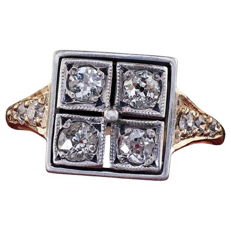 Victorian Old Mine Cut Diamond 14K Yellow Gold Silver Antique