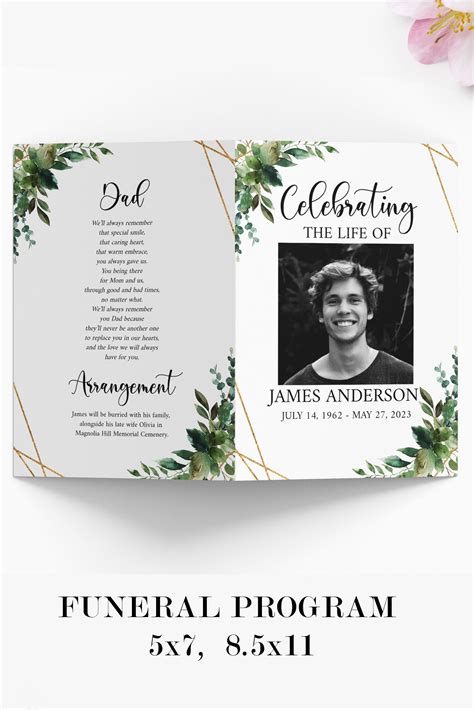 Celebration Of Life Funeral Program Brochure Greenery Gold Memorial Program Obituary Program