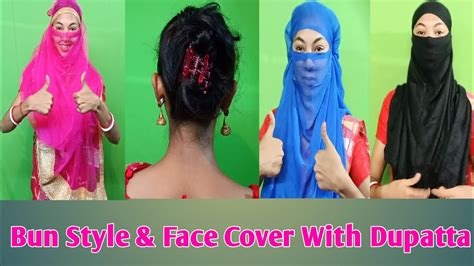 Bun Style Face Cover With Dupatta Easy Face Cover With Dupatta