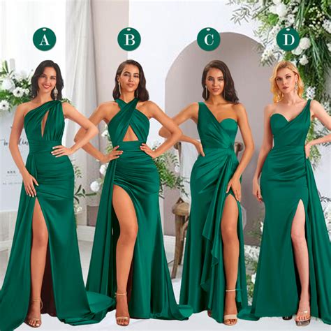 Emerald Sexy Side Slit Floor Length Mismatched Soft Satin Mermaid Long