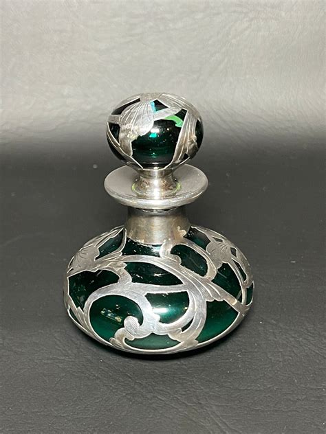 Art Nouveau Emerald Green Perfume Bottle And Sterling Silver Etsy