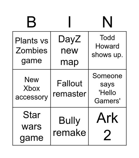 Xbox Showcase Bingo Card Bingo Card