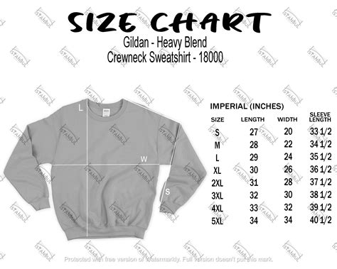 Gildan Sweatshirt Size Chart Gildan 18000 Size Chart | Etsy