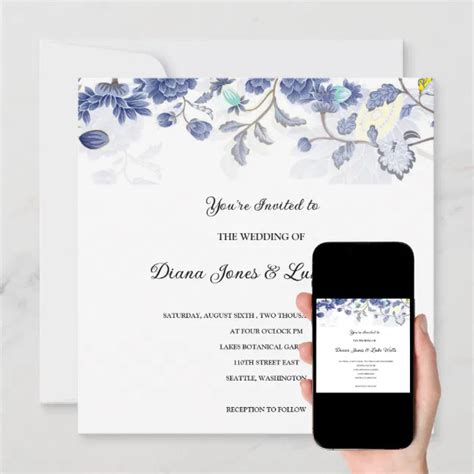 Blue Floral Wedding Invitation | Zazzle