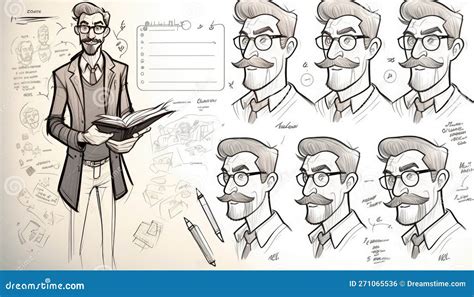 Professor Cartoon Design Process Art Sketches | Generative AI Stock ...