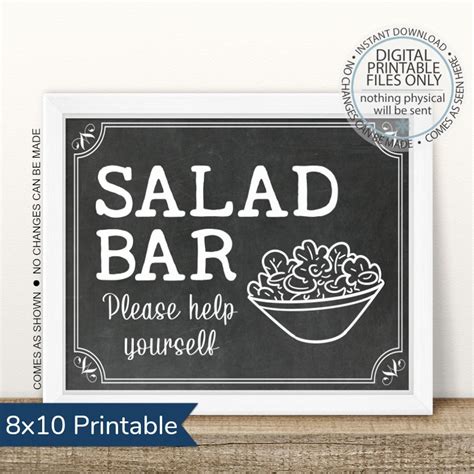 Printable Salad Bar Sign Printable Salad Table Sign Salad Etsy