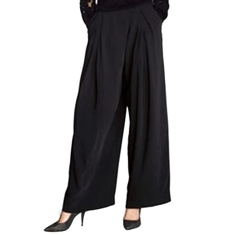 Buy Solid Black Wide Leg Women Pants High Waist Pleated Pocket Zipper Full