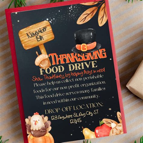 Editable Thanksgiving Food Drive Flyer Food Drive Flyer Community Thanksgiving Food Drive