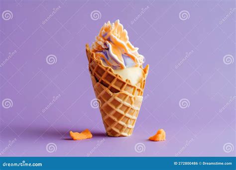 Sorvete Em Cone De Waffle Isolado Em Fundo Roxo Foto De Stock Imagem