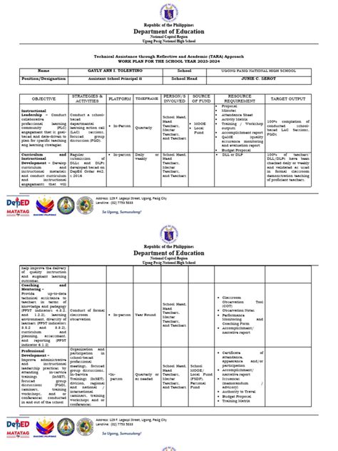 Work Plan Sy 2023 2024 Pdf Teachers Mentorship