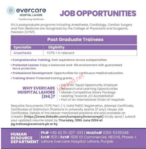 Evercare Hospital Lahore Upmed Jobs