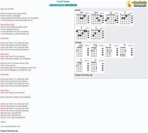 Chord Cruel Town Tab Song Lyric Sheet Guitar Ukulele Chords Vip