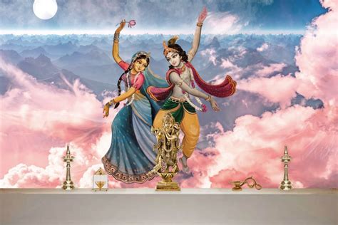 Divine Dance, 3D Effect Radha Krishna Dancing Wallpaper for Pooja Room ...