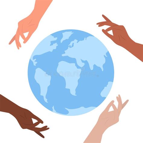 Earth Globe With Multiracial Human Hands Around Stock Vector