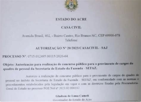 Concurso Sefaz Ac Autorizado Veja Os Detalhes