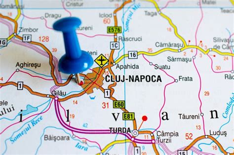 Cluj-Napoca on map stock image. Image of cartography - 122929717