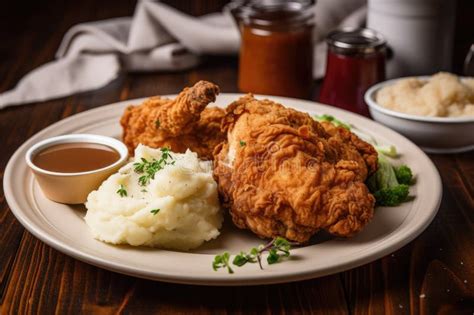 Plate Of Fried Chicken Mashed Potatoes And Gravy Stock Illustration Illustration Of Cuisine