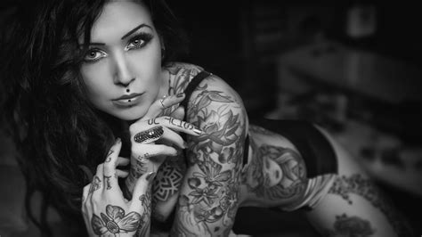 Wallpaper Women Model Rings Tattoo Piercing Fashion Lingerie