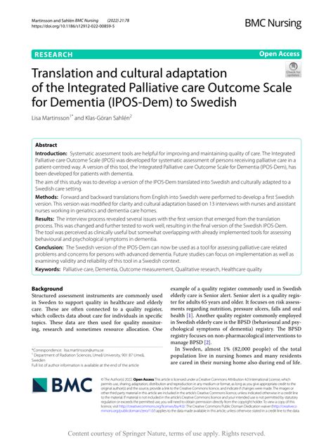 Pdf Translation And Cultural Adaptation Of The Integrated Palliative Care Outcome Scale For