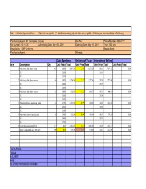 Fillable Online GISD Purchasing Office Bid Tabulation Sheet Fax Email