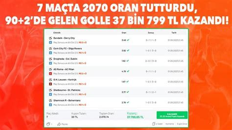 7 Maçta 2070 Oran Tutturdu 90 2de Gelen Golle 37 bin 799 TL Kazandı