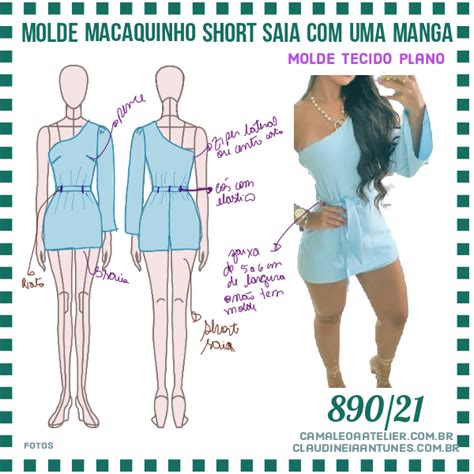 Molde Macaquinho Short Saia Uma Manga Camaleoa Atelier De