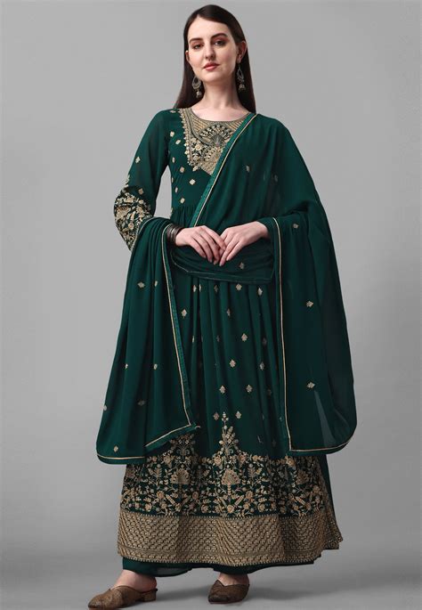 Green Faux Georgette Pakistani Suit