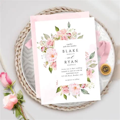 Elegant Pink And Blush Floral Frame Wedding Invitation Zazzle