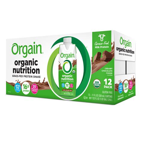 Orgain Organic Nutrition Shake Grass Fed Protein Creamy Chocolate Fudge 11oz 12ct