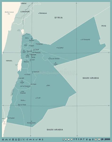 Jordan Map Detailed Vector Illustration Stock Illustration