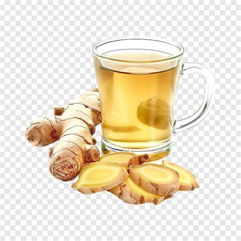 Premium PSD Glass Cup Of Hot Ginger Tea With Ginger Rhizome Sliced