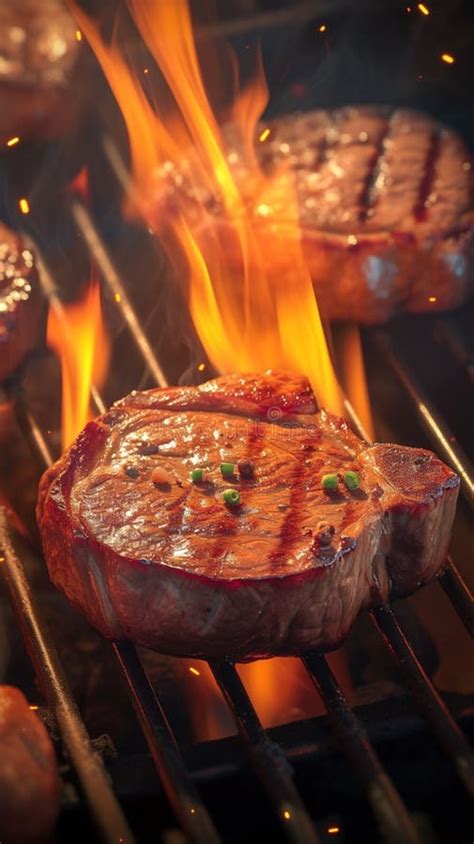 Flame Kissed Grill Juicy Beef Steaks Sizzling In Mesmerizing Barbecue