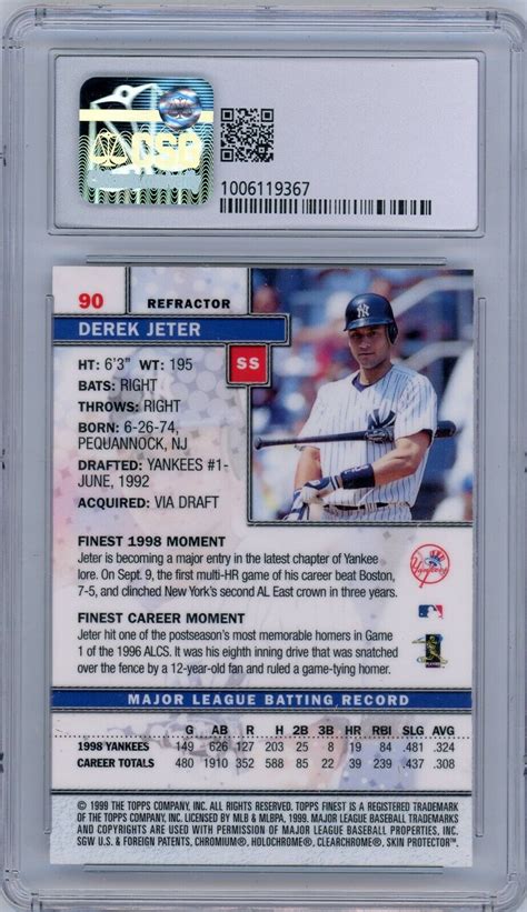 1999 Topps Finest Refractor 90 Derek Jeter For Sale Online EBay