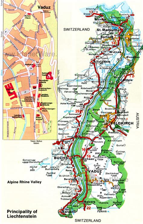 Detailed road map of Liechtenstein | Liechtenstein | Europe | Mapsland ...