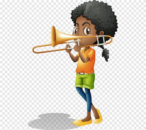 cute cartoon children play trumpet  girl musical instruments