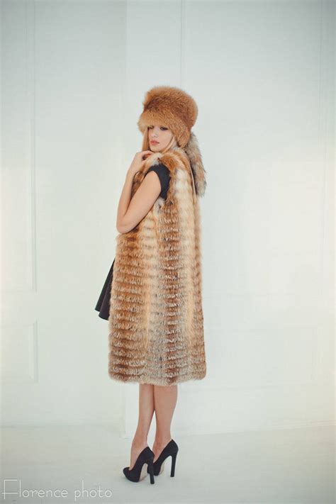 Long Fox Fur Vest For Women Sleeveless Jacket Winter Coat Etsy