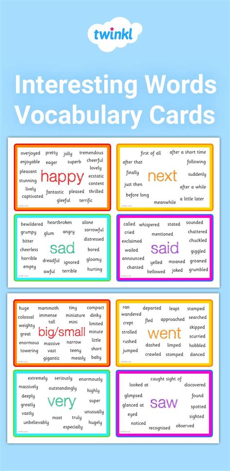 Interesting Words Vocabulary Cards Vocabulary Words Activities