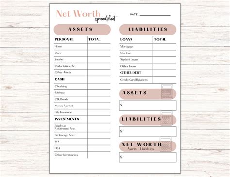 Net Worth Tracker Printable Net Worth Annual Worksheet - Etsy